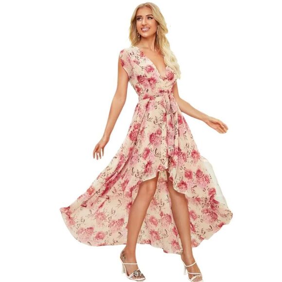 New! Shein Surplice Floral High/Low Hem Surplice Maxi Dress Sz M - Picture 2 of 7